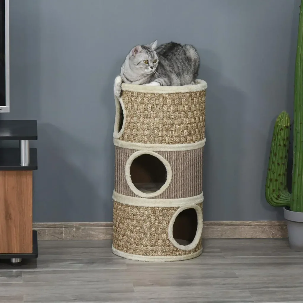 Katzenkratzbaum Kratztonne für katzen 3 Ebenen Katzenbaum Kletterbaum Katzenmöbel mit Sisal Plüsch 37,5 x 37,5 x 70 cm