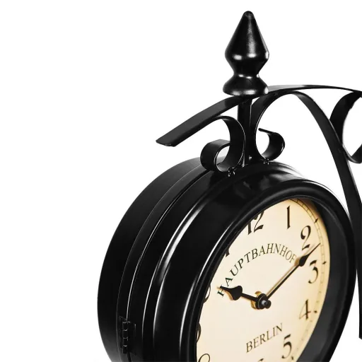 Retrolook Bahnhofsuhr doppelseitig schwarz