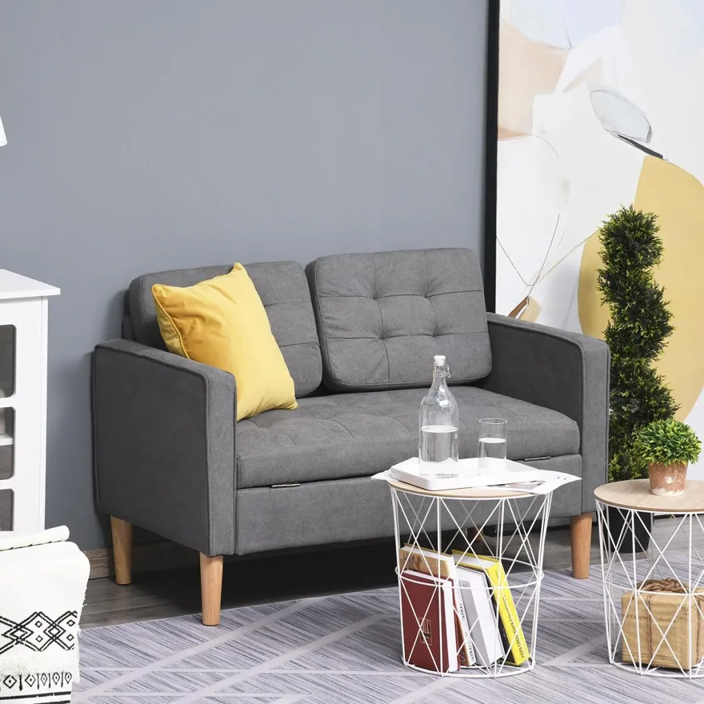 2-Sitzer Sofa Stoffsofa Doppelsofa abnehmbar mit Kissen Gummiholz Baumwoll Grau 117 x 62 x 78 cm