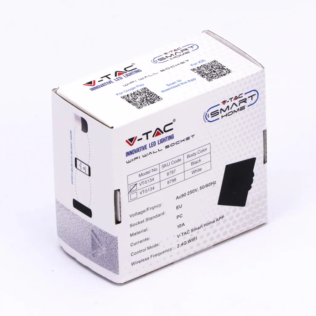 Smarthome VT-5134 WiFi-Wandsteckdose - schwarz - 10A - 2200W - Funktioniert mit Amazon Alexa und Google Home Assistant