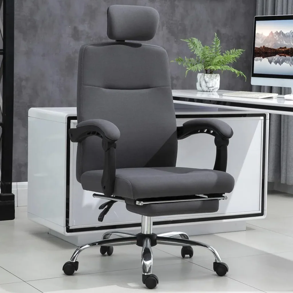 Bürostuhl mit Fußstütze&verstellbarer Kopfstütze, Ergonomisch höhenverstellbar, Grau, 62 x 64,5 x 120-135 cm