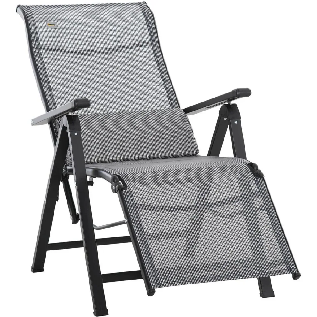 Gartenliege 9 Positionen verstellbar Textilene Stahl Schwarz+Grau 70 x 65 x 111 cm