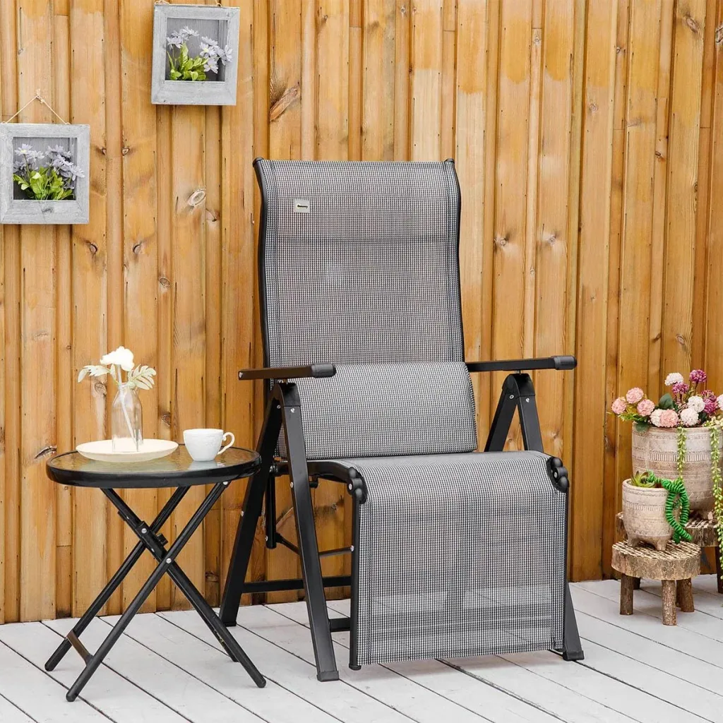 Gartenliege 9 Positionen verstellbar Textilene Stahl Schwarz+Grau 70 x 65 x 111 cm