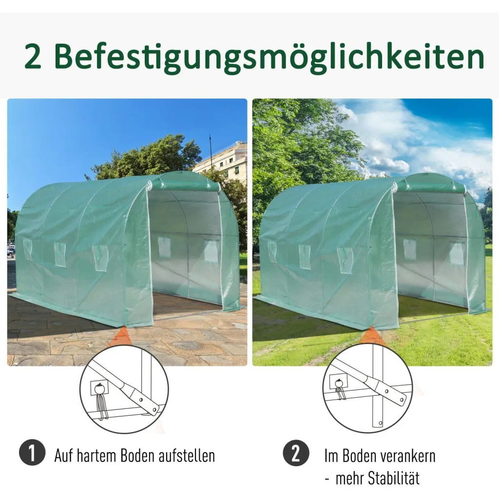 Foliengewächshaus Tomatengewächshaus Treibhaus 8 Fenster PE + Stahl Grün 500 x 200 x 210 cm