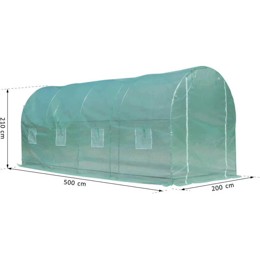 Foliengewächshaus Tomatengewächshaus Treibhaus 8 Fenster PE + Stahl Grün 500 x 200 x 210 cm