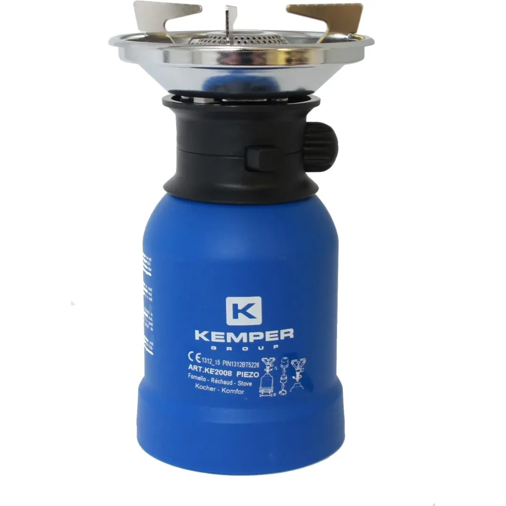 Gaskocher mit Windschutz und Piezozündung 1200 Watt Blau mit Gastank