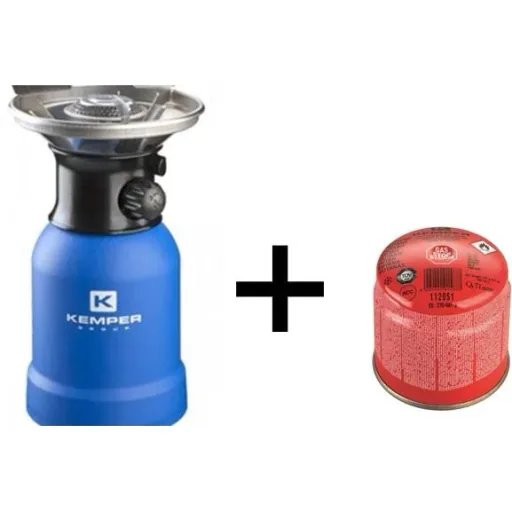 Gaskocher mit Windschutz und Piezozündung 1200 Watt Blau mit Gastank