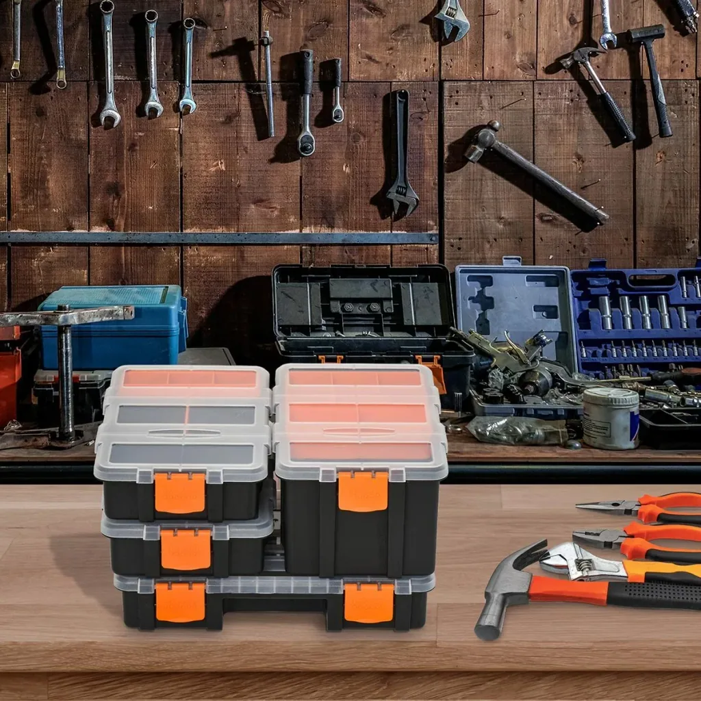 4PCS Werkzeugaufbewahrung Box Multifunktionales Werkzeugbox Sortierkasten Kleinteilemagazin Teile Kunststoff Orange+Schw