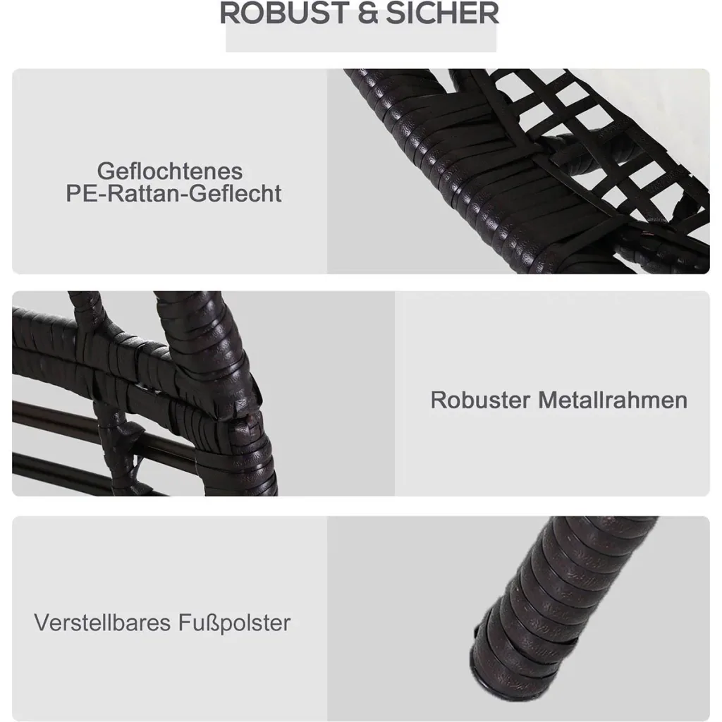 Rattansessel in Tropfenform, Gartensessel mit Sitzkissen, Erhöhter Rattanstuhl, Stahl, Braun, 101 x 89 x 156 cm