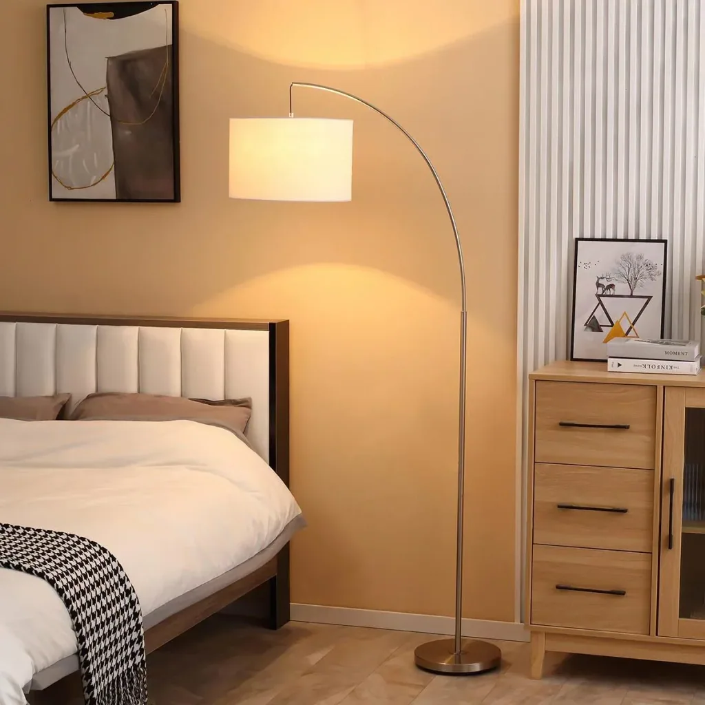 Bogenlampe Stehlampe Wohnzimmer Stehleuchte 40W moderne Bogenleuchte mit E27 Fassung Schirm für Schlafzimmer Büro elegan