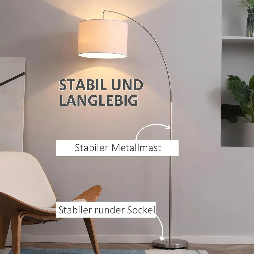 Bogenlampe Stehlampe Wohnzimmer Stehleuchte 40W moderne Bogenleuchte mit E27 Fassung Schirm für Schlafzimmer Büro elegan