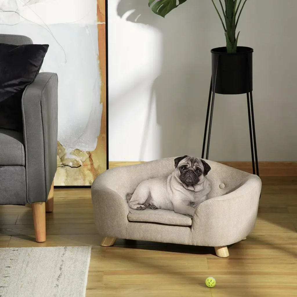 Haustiersofa Hundematte Hundebett Hundesofa Hundecouch Katzen Sofa mit Kissen Rückentasche Plüsch Schaumstoff Kiefernhol
