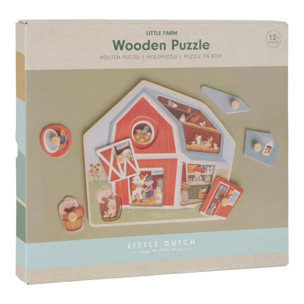 Little Dutch Holzpuzzle, Kinderpuzzle Little Farm - 6 Teile für Kleinkinder ab 1 Jahr