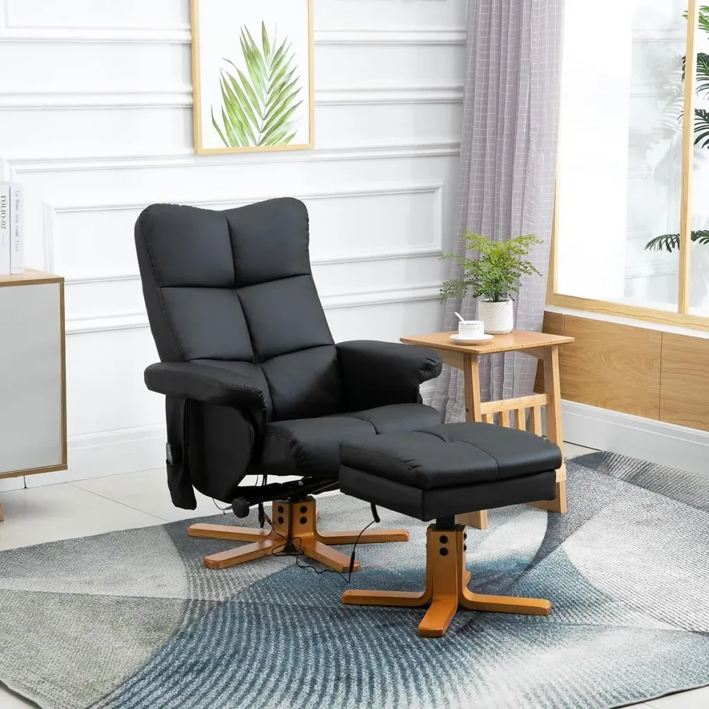 Massagesessel mit Fußhocker Relaxsessel Fernsehsessel TV Sessel 145°-Neigung Kunstleder Schwarz 80 x 86 x 99 cm