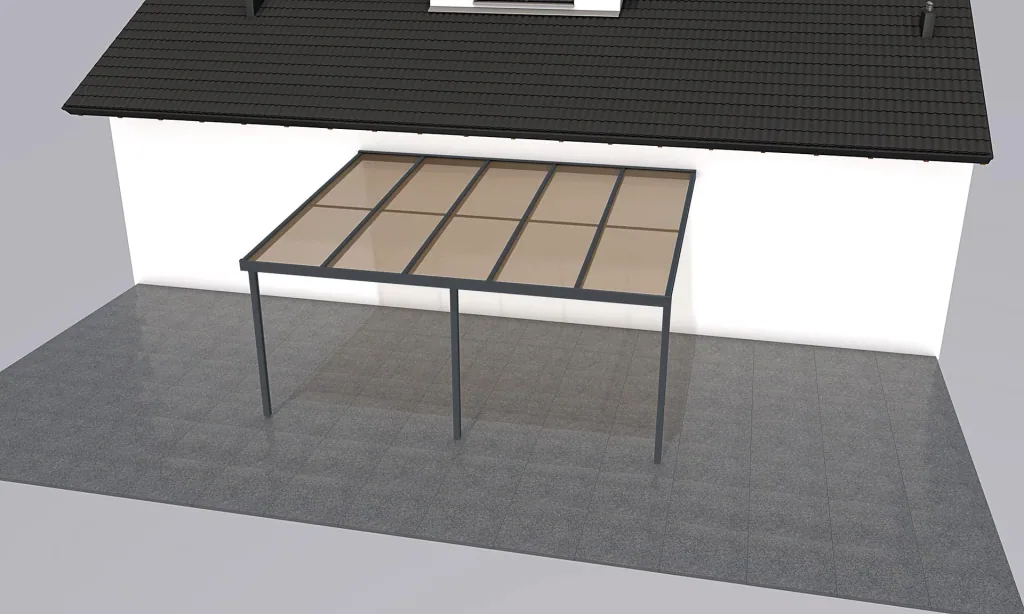 Terrassendach Premium, anthrazit, 5100 x 4060 mm - Polycarbonat Stegplatten 16 mm, bronze