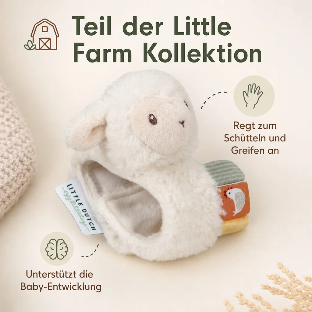 Little Dutch Handgelenkrassel Little Farm - Schaf Rasselarmband & Greifelementen