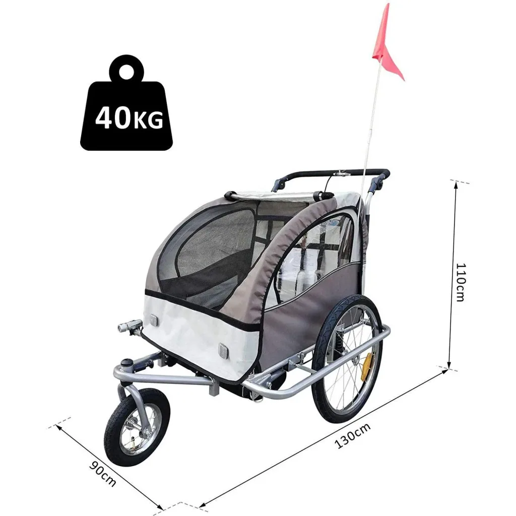 Kinderanhänger 2 in 1 Fahrradanhänger Jogger 360° kaffebraun-weiß