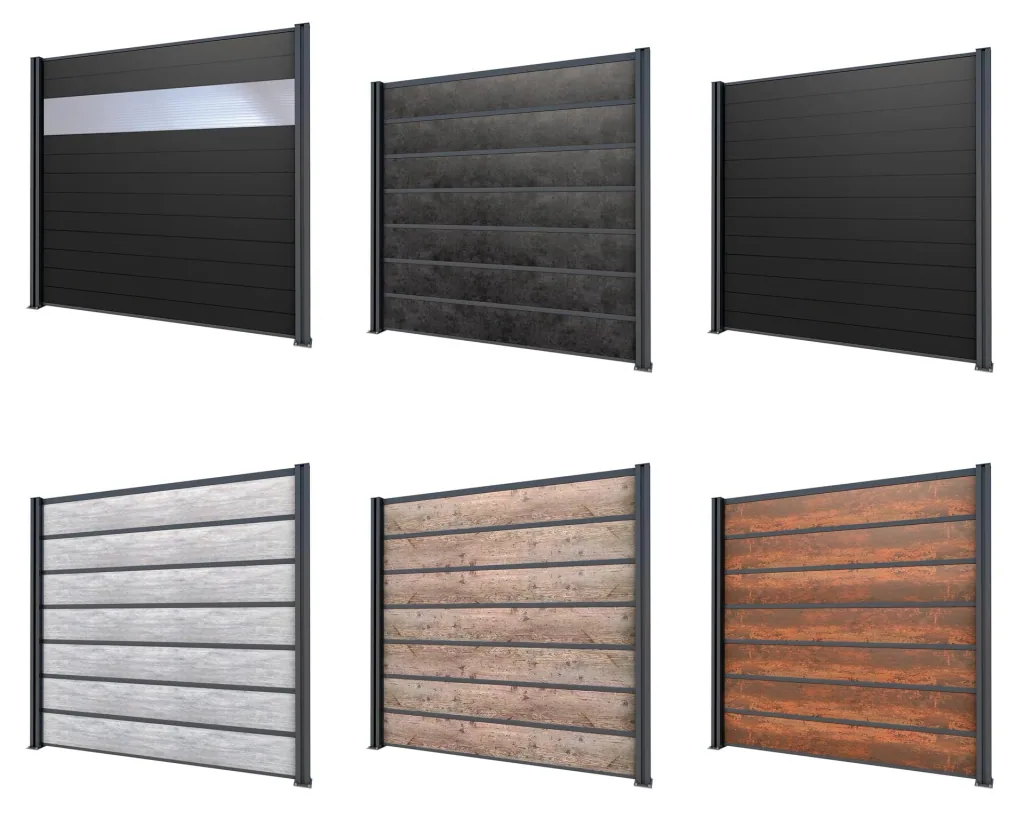 Sichtschutz Erweiterung, anthrazit, 1,94 x 1,86 m, WPC Dielen grau / Polycarbonat Paneele