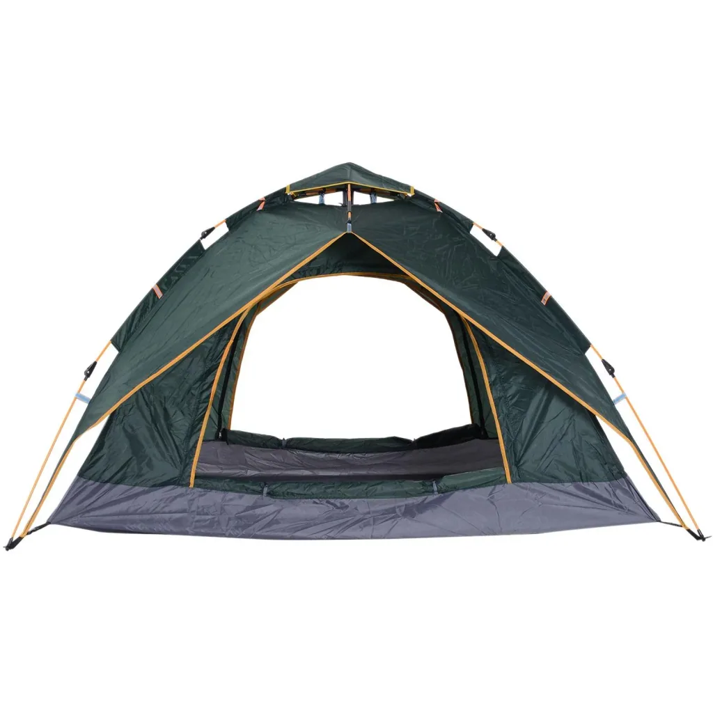 Doppelzelt Campingzelt Quick-Up-Zelt 2 Erwachsene + 1 Kind wasserdicht Tragetasche 2 Türen Dunkelgrün 210 x 210 x 140 cm