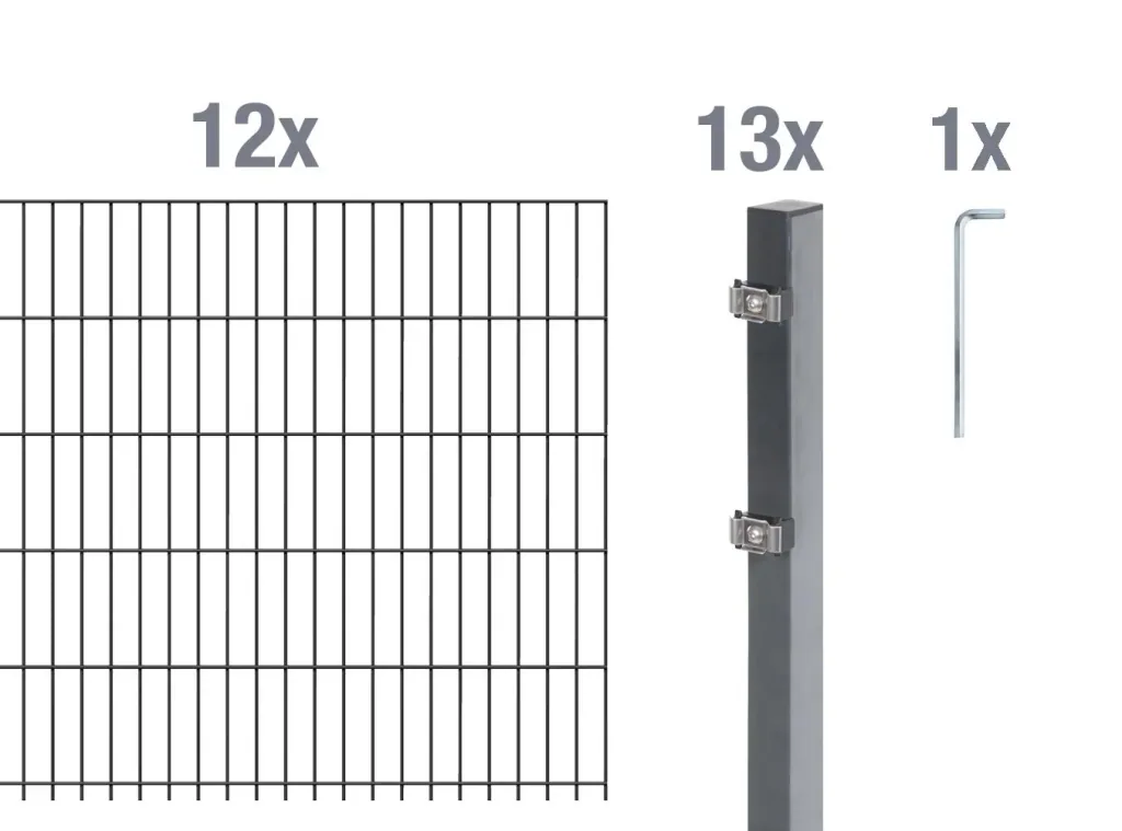 Doppelstabmattenzaun Komplettset, anthrazit, Höhe 120 cm, Länge 24 m
