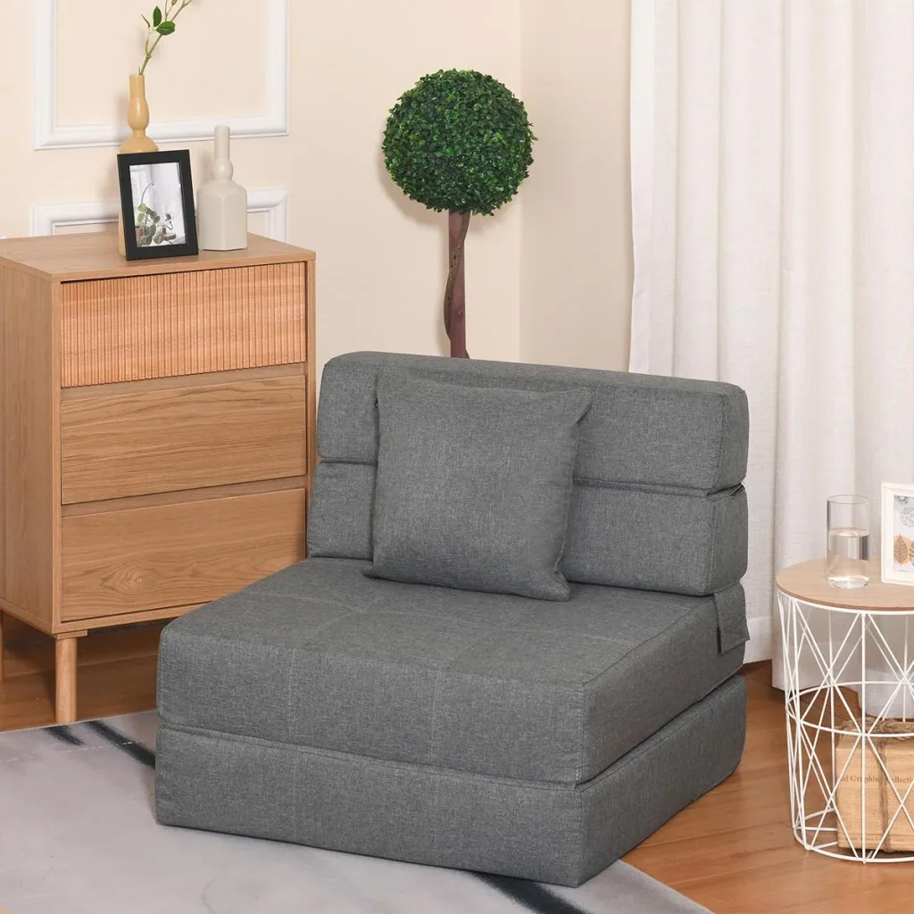 Schlafsessel Schlafsofa Sofabett Einzelsofa mit Waschbarem Kissen Grau 70cm x 70cm x 61cm