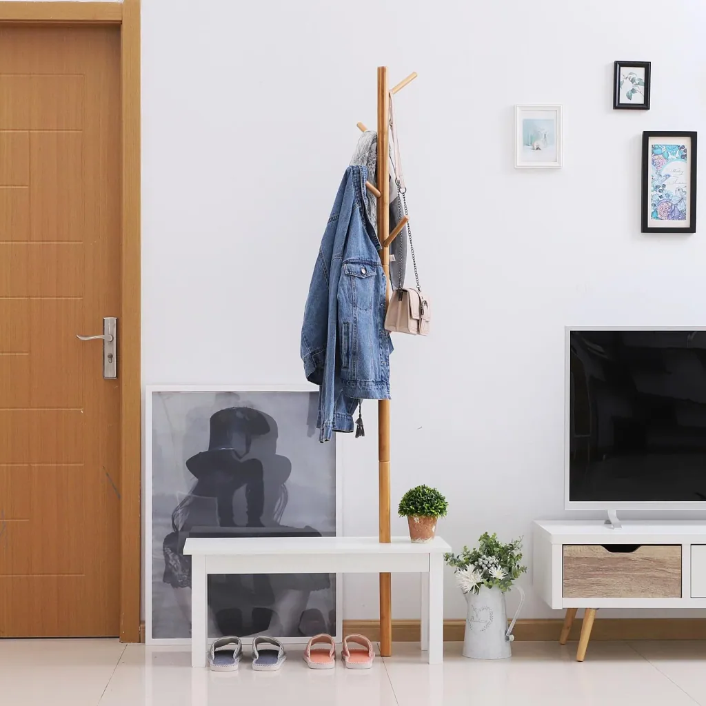Garderobenständer Kleiderhaken Garderobe mit Sitzbank Baum-Design Zweige 6 Haken