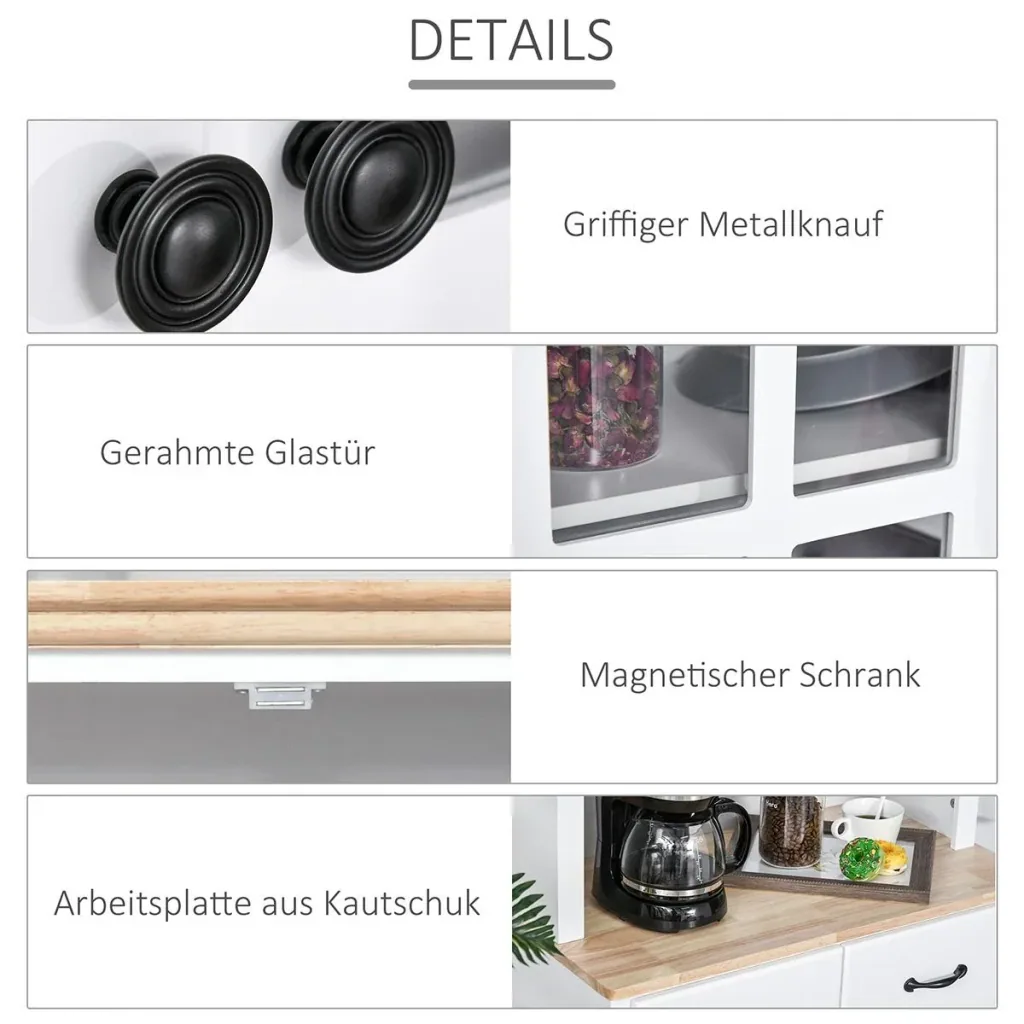 Küchenschrank mit 2 Schubladen, Hochschrank mit verstellbaren Ablagen, Kommode, MDF, Gummiholz, 74 x 40 x 172 cm