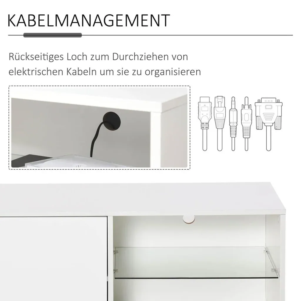 TV Schrank TV-Kommode mit Schubladen und Offene Regale Spanplatte Glas Weiß 100 x 40 x 45 cm