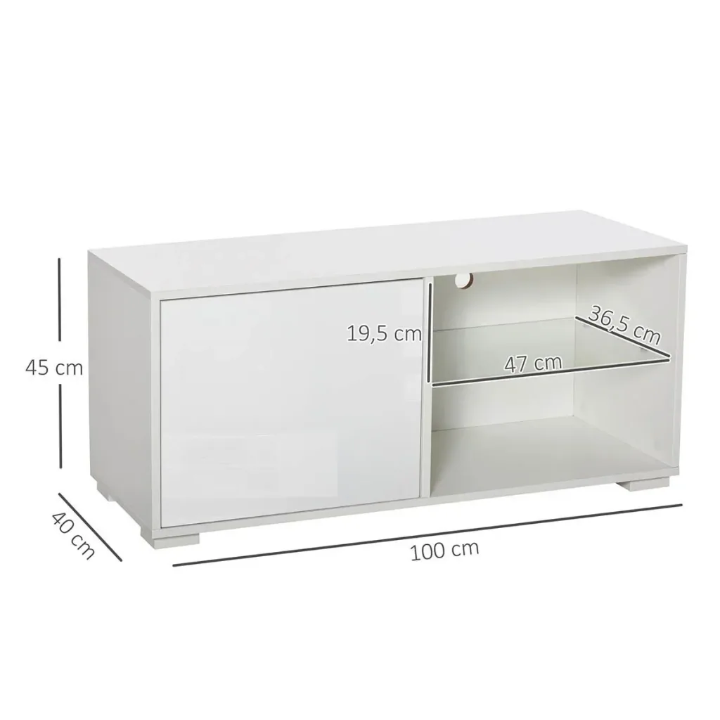 TV Schrank TV-Kommode mit Schubladen und Offene Regale Spanplatte Glas Weiß 100 x 40 x 45 cm