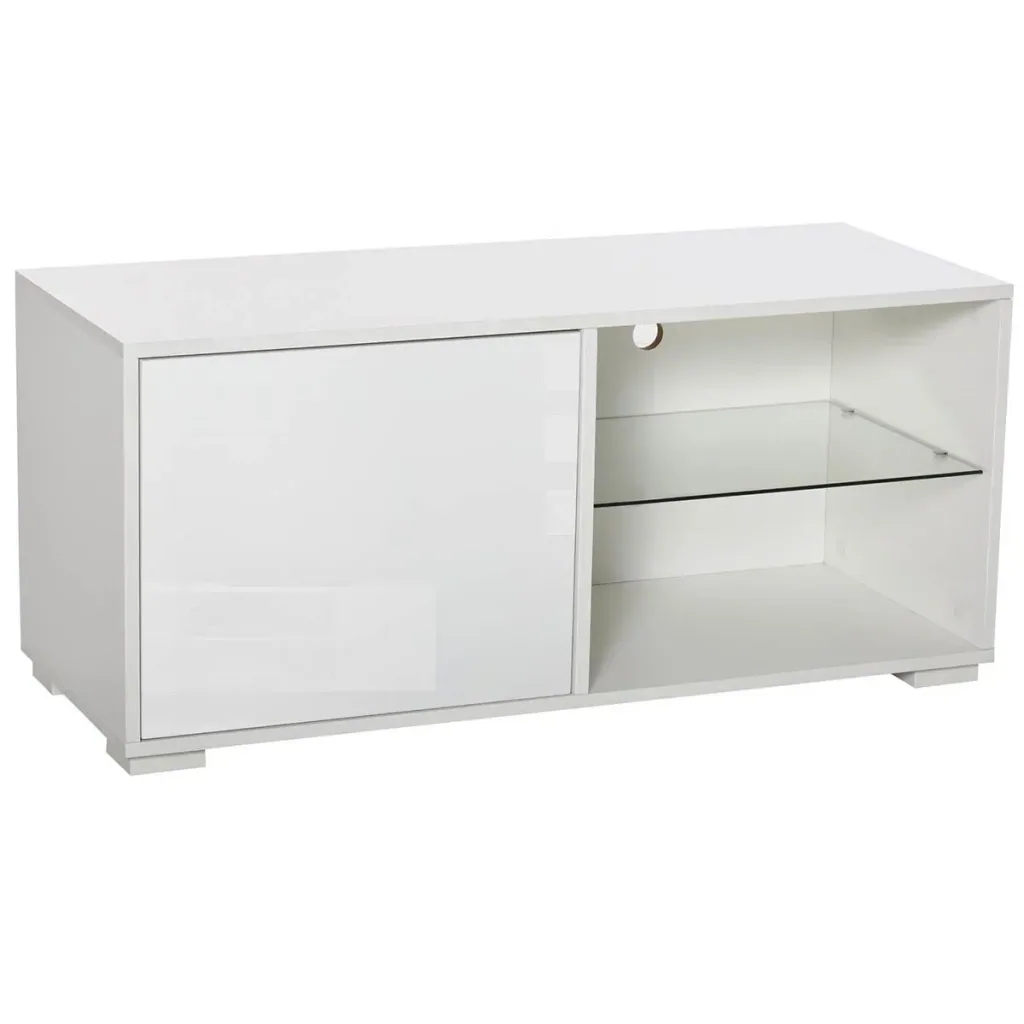 TV Schrank TV-Kommode mit Schubladen und Offene Regale Spanplatte Glas Weiß 100 x 40 x 45 cm