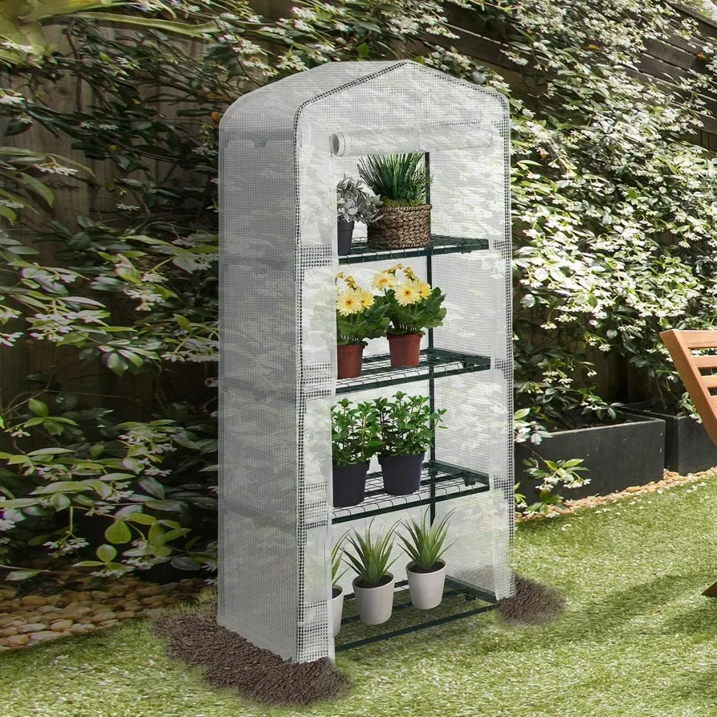 Folien Gewächshaus Treibhaus Tomatenhaus Pflanzenhaus Frühbeet 4 Regalfächer Weiß 70 x 50 x 160 cm