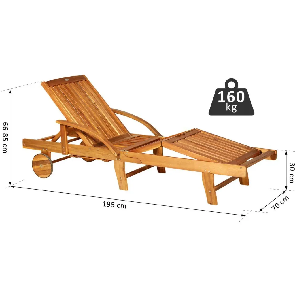 Gartenliege Sonnenliege Liegestuhl klappbar verstellbar Akazienholz Natur 195 x 70 x (66 85) cm