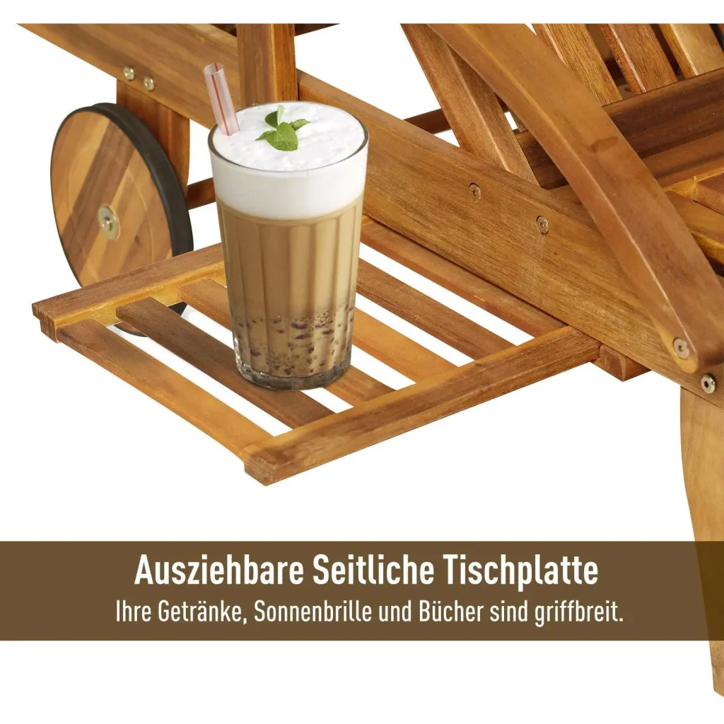 Gartenliege Sonnenliege Liegestuhl klappbar verstellbar Akazienholz Natur 195 x 70 x (66 85) cm