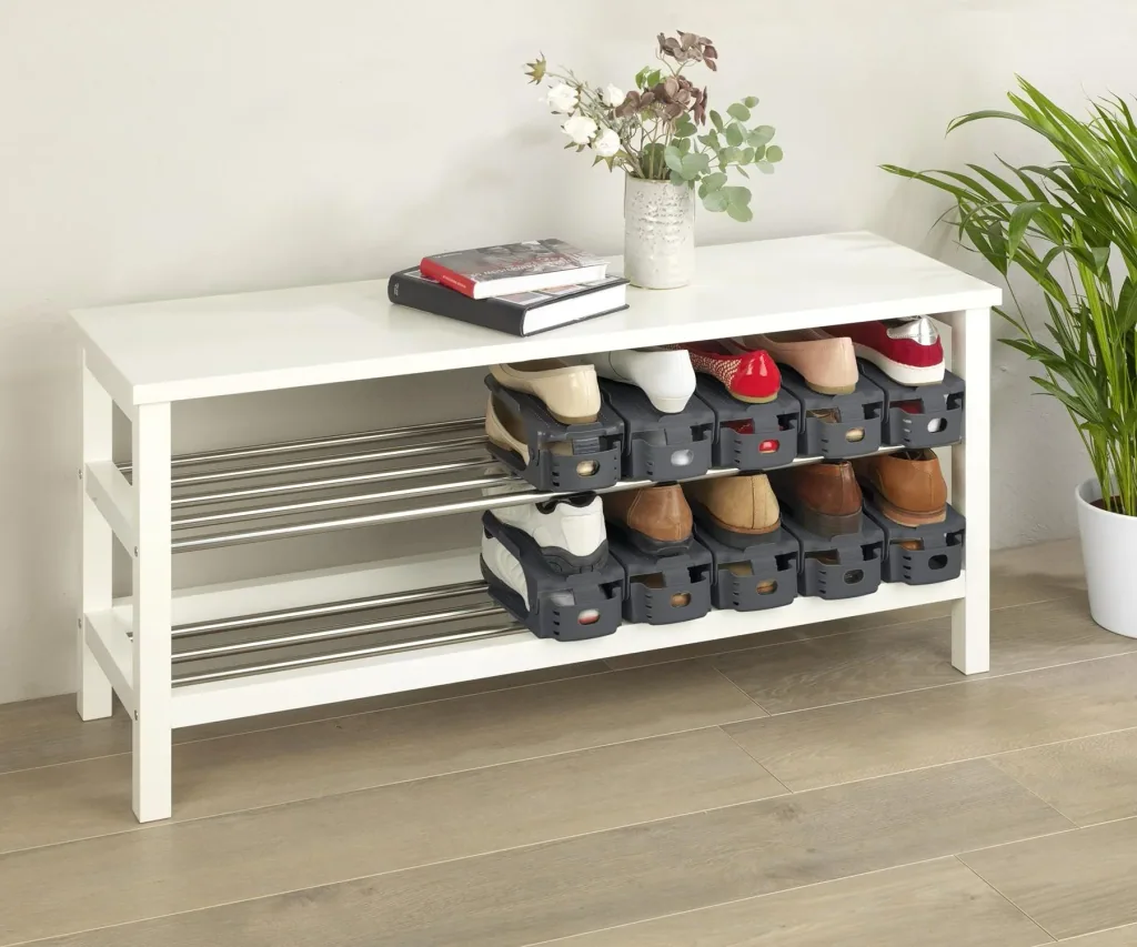 Schuhhalter, Schuhstapler,Schuhorganizer höhenverstellbar, Grau, 8er