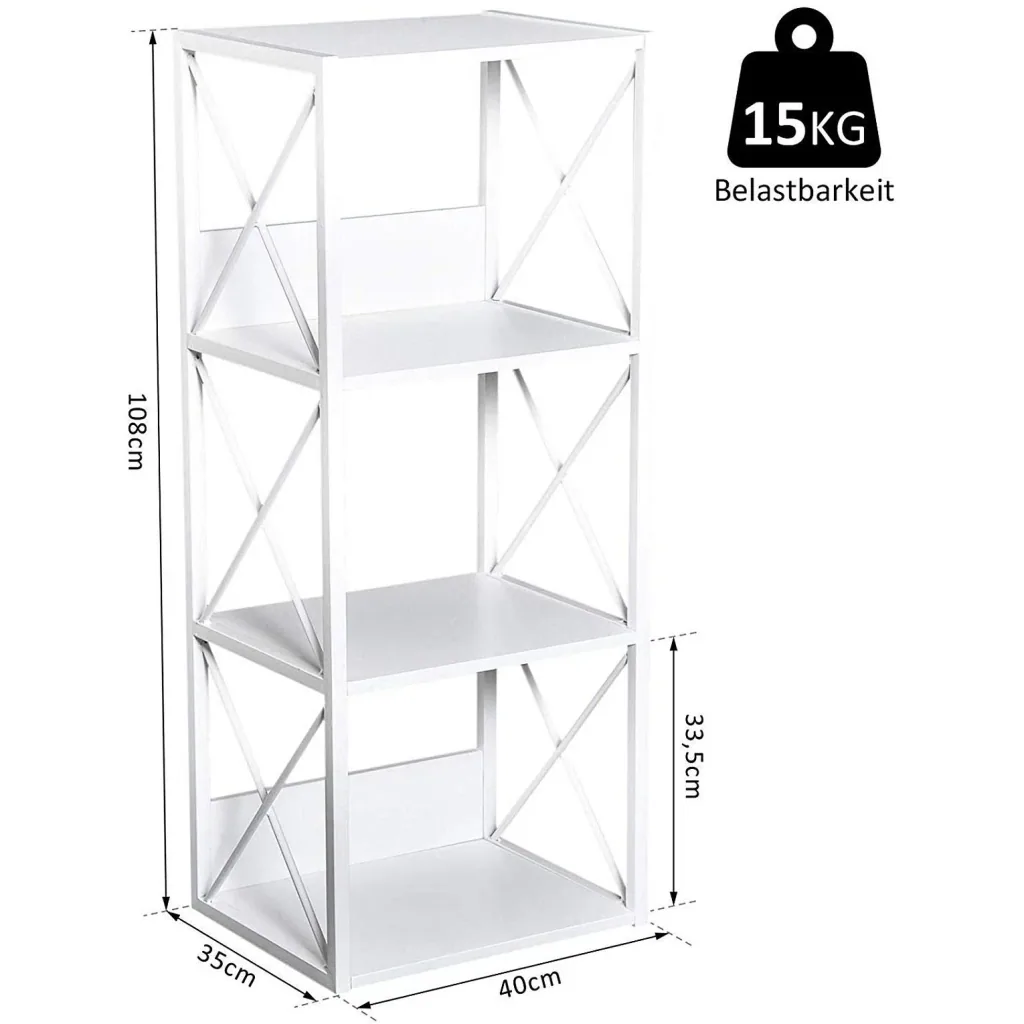 Standregal Bücherregal Aufbewahrungsregal 4 Staufächer Metall Weiß 40 x 35 x 108 cm