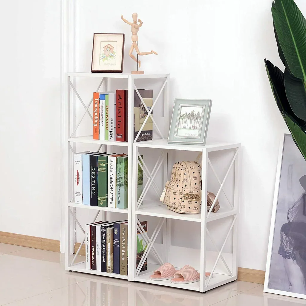 Standregal Bücherregal Aufbewahrungsregal 4 Staufächer Metall Weiß 40 x 35 x 108 cm