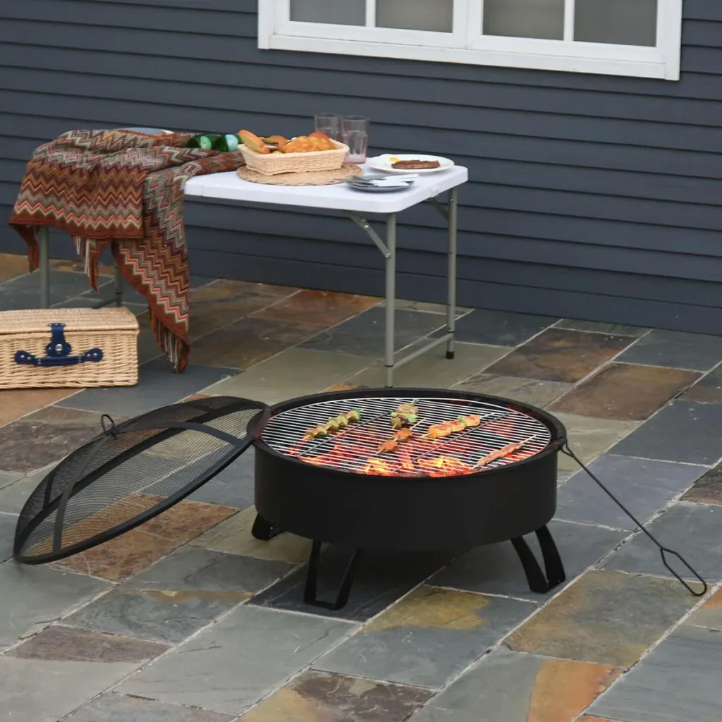 2-in-1 Feuerschale mit Grillrost schwarz