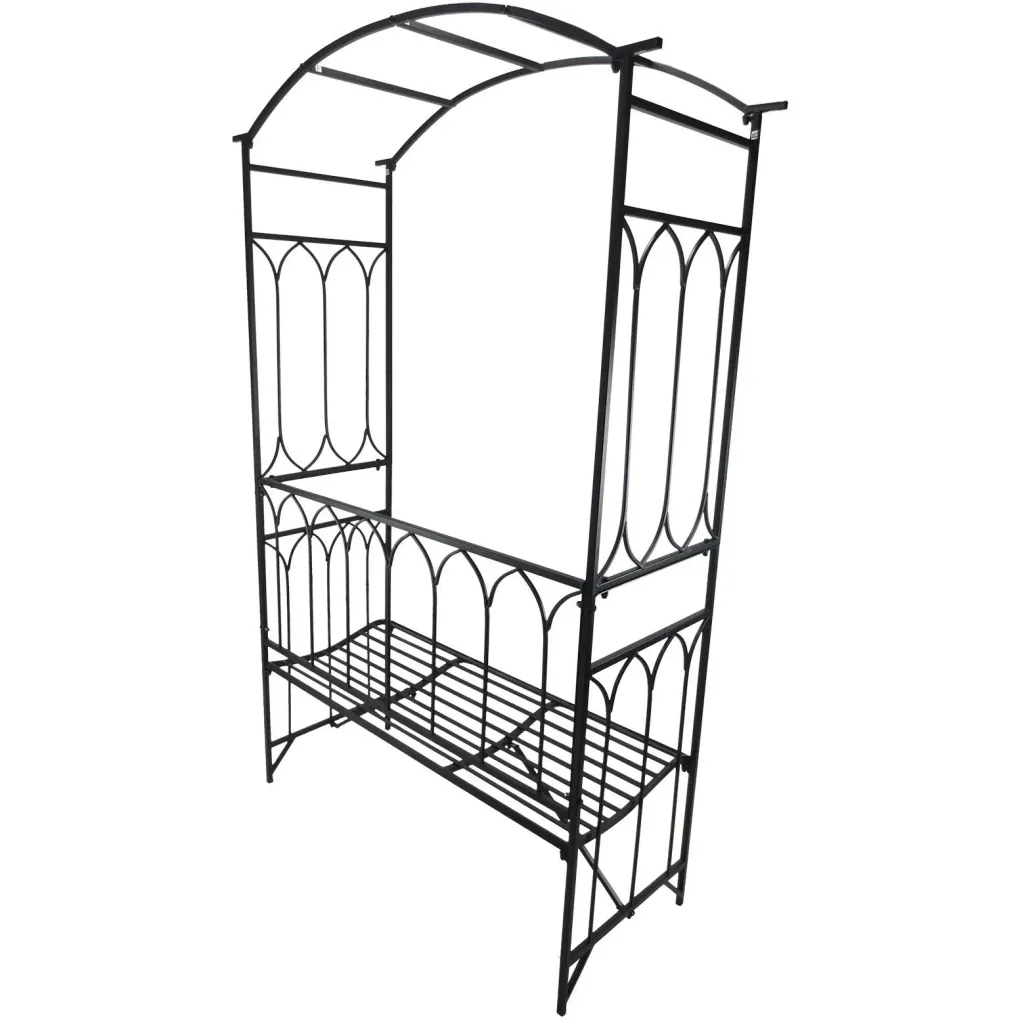 Rosenbogen mit Bank Rosenbank Laubenbank Rankgitter Rankhilfe Metall Schwarz 115 x 50 x 203 cm