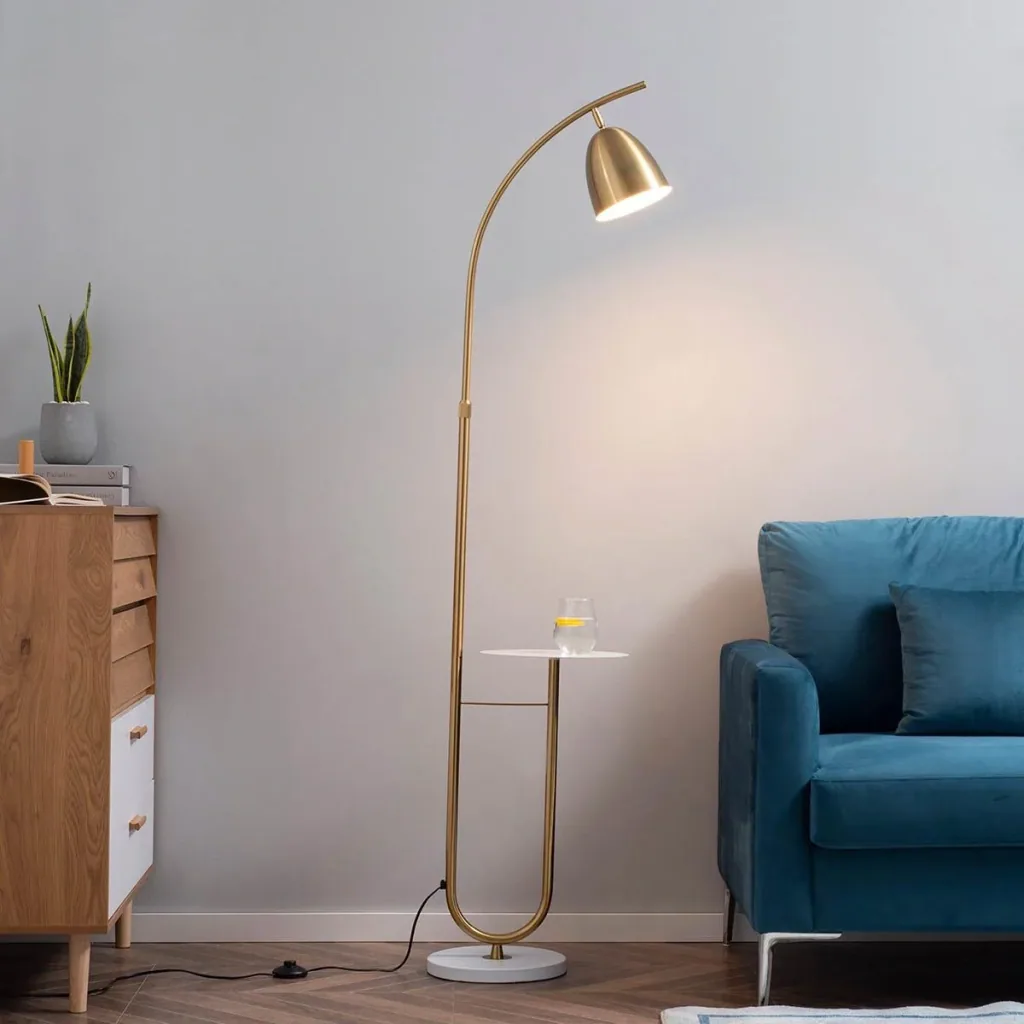 Stehlampe Standleuchte mit Desktop Netzkabel mit Fußschalter für Wohnzimmer Schlafzimmer Büro Metall Gold+Weiß 30 x 44 x