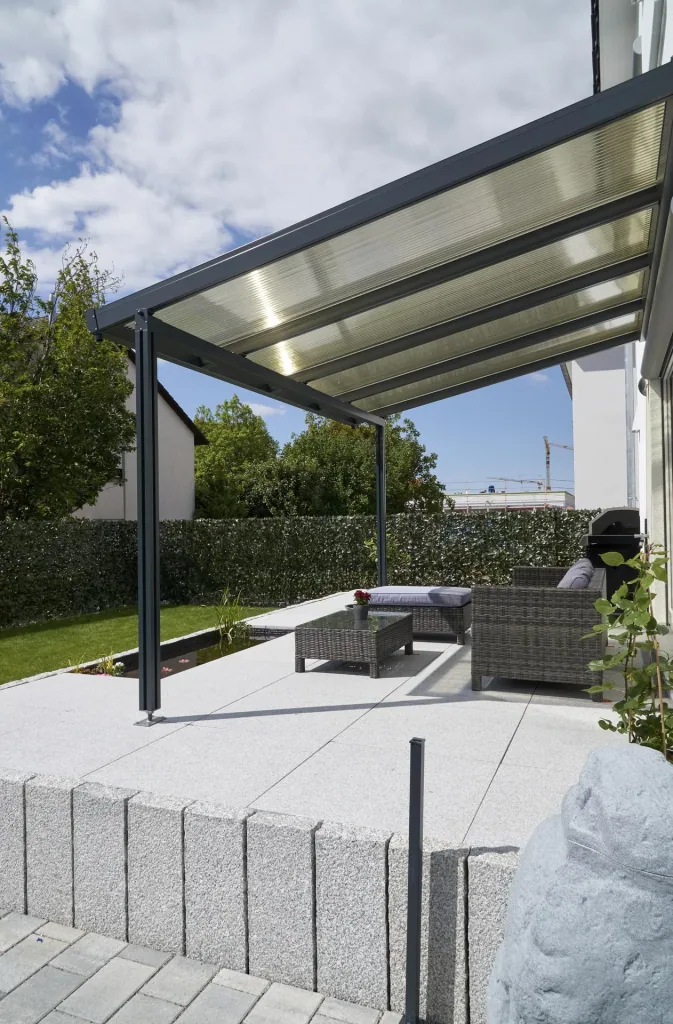 Terrassendach Premium, anthrazit, 4102 x 3060 mm - Acryl Stegplatten 16mm, bronze