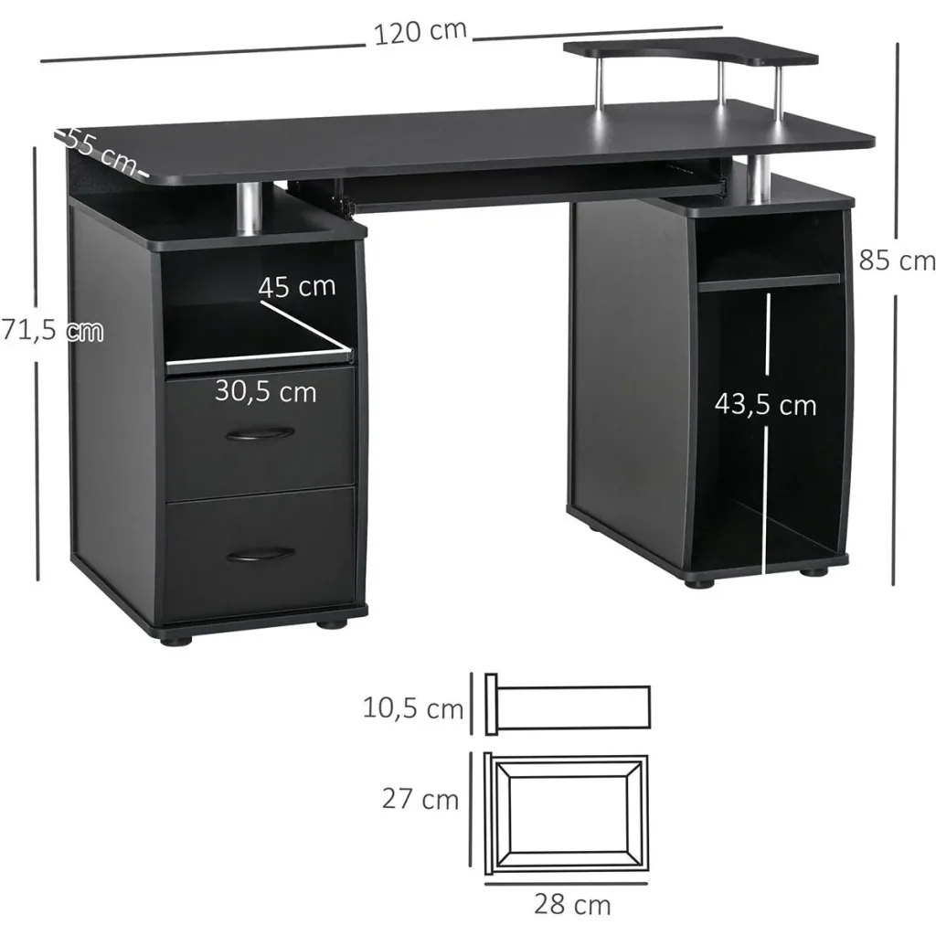 Computertisch mit 2 Schubladen Walnuss