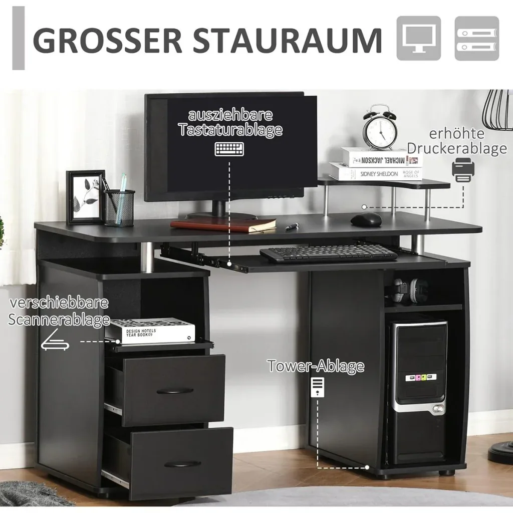 Computertisch mit 2 Schubladen Walnuss