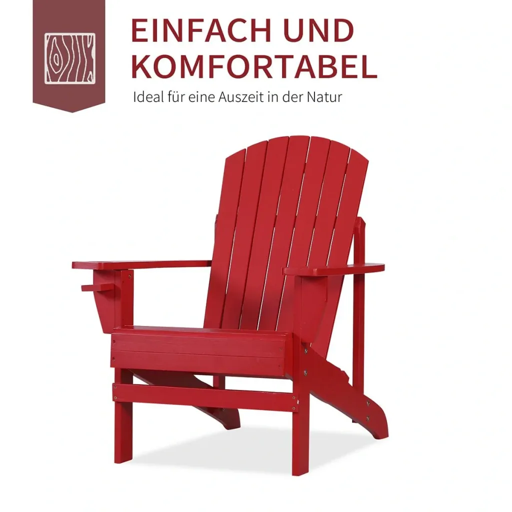 Adirondack-Gartenstuhl mit Becherhalter Gartenliege Balkonstuhl Massivholz Rot 97 x 72,5 x 93 cm