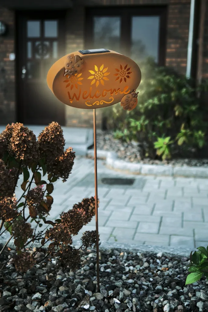 Solar Willkommensschild "Welcome" mit LED Licht