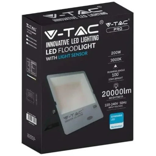 VT-272S LED-Scheinwerfer mit Tag/Nacht-Sensor - 200 W - 20000 Lm - 3000K - schwarz