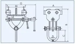 Rollklemme BR 20, Tragfähigkeit 2000 kg, Greifbereich 76 - 203 mm, Min. Kurvenradius 1,3 m