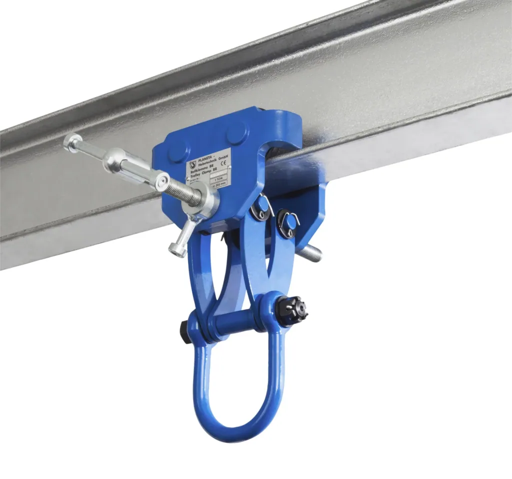 Rollklemme BR 20, Tragfähigkeit 2000 kg, Greifbereich 76 - 203 mm, Min. Kurvenradius 1,3 m