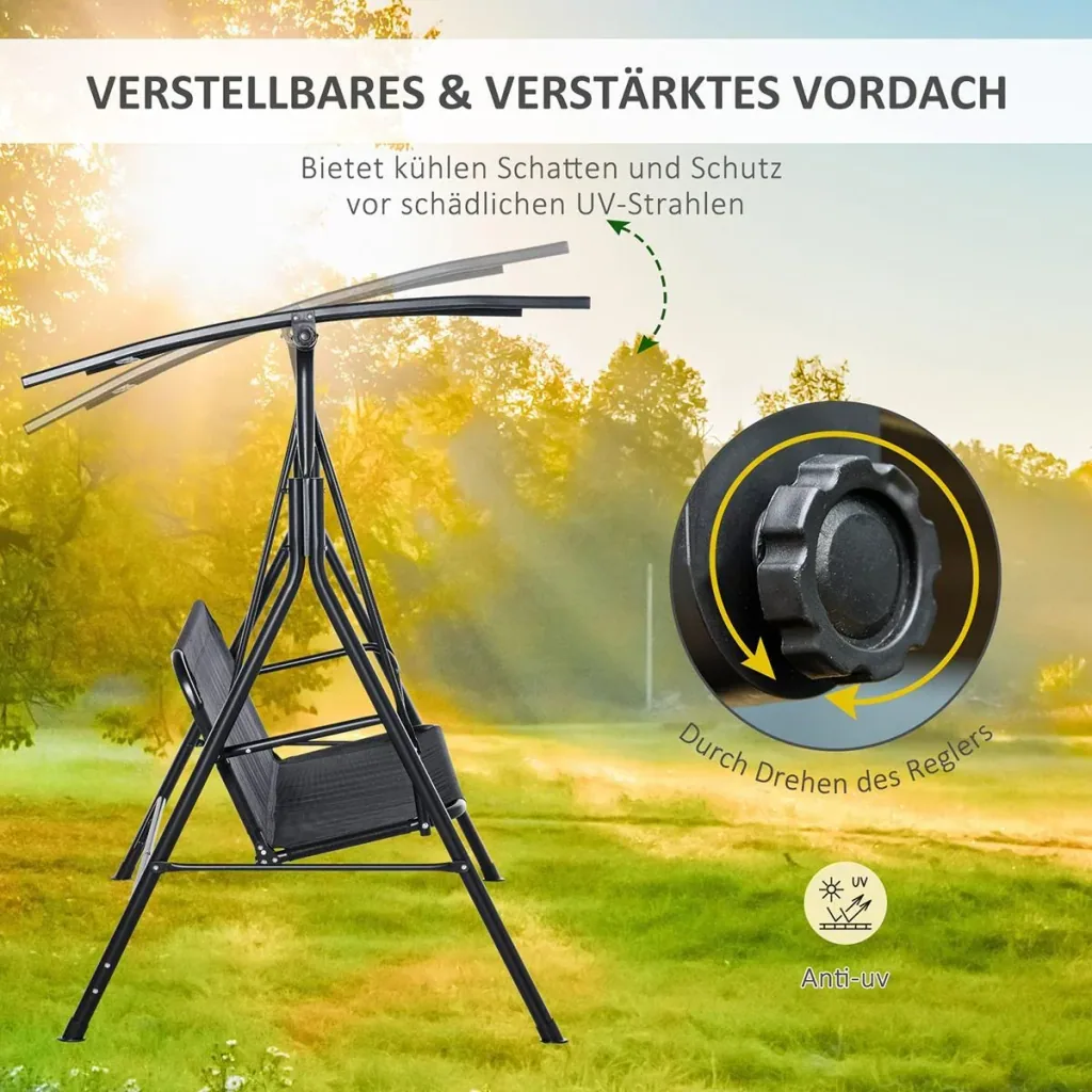 3- Sitzer Hollywoodschaukel mit Sonnendach schwarz