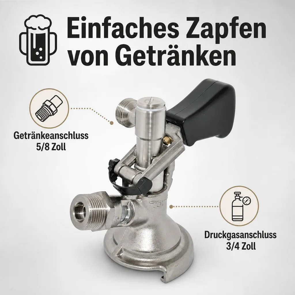 Zapfkopf - Keg Verschluss, Kombi - Fitting, seitlicher Ausgang (Thekenanstich)