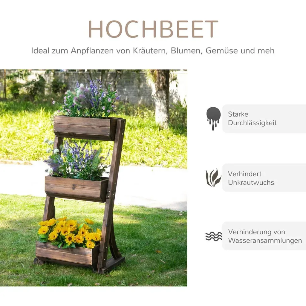 Blumentreppe Holz Blumenleiter mit 3 Ablagen Pflanzentreppe Pflanzregal Pflanzenständer Blumenregal Blumenständer Braun